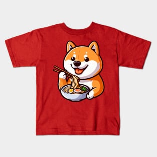 Shiba Inu Loves Ramen Kids T-Shirt